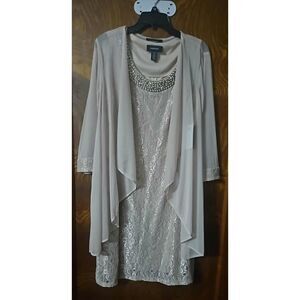 R&M Richards 2-piece glitter lace sheath dress and jacket set in a champagne